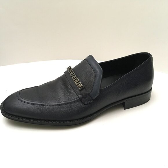 Authentic Men\'s Versace Black Dark Navy Leather Slip-on Size 40 Run Big Like 42 main image 4